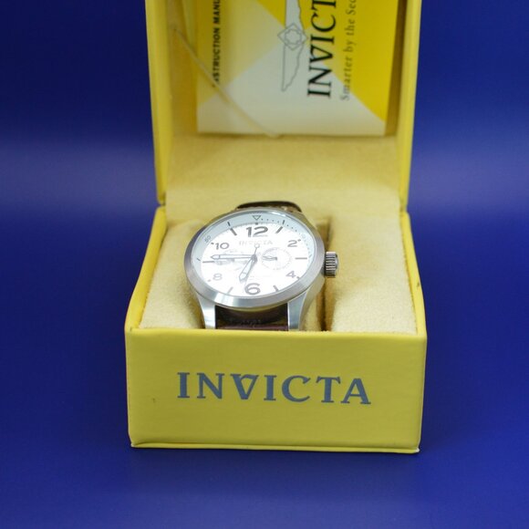 Mens Invicta I-Force Silver and Brown Watch with Leather Strap in Box Model 0765 - Picture 1 of 6